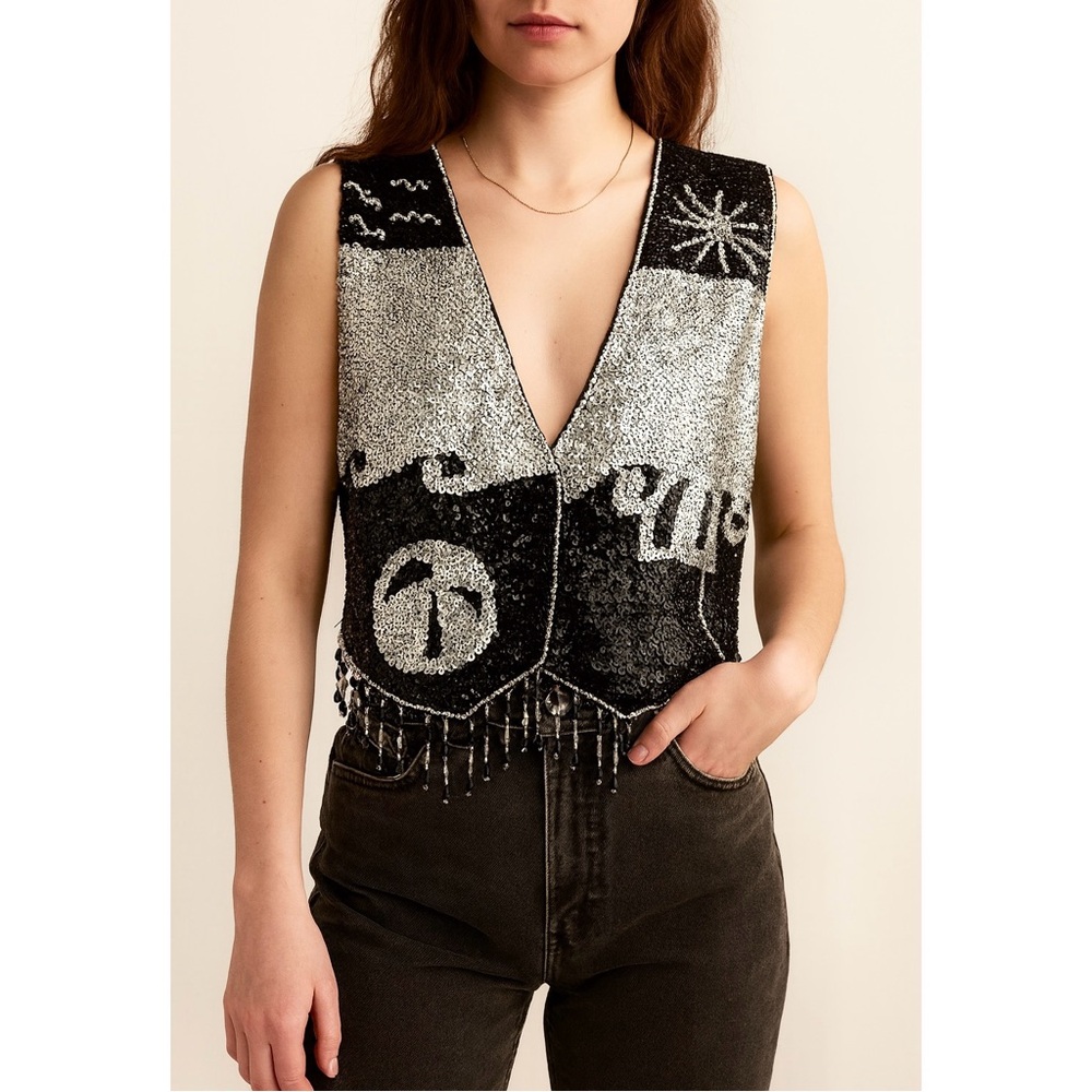 theo | VTG Sequin Beaded Tassel Fringe Kitsch Aztec Country Classic Boho Vest